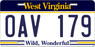 WV license plate OAV179