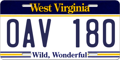 WV license plate OAV180