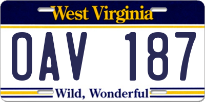 WV license plate OAV187