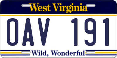 WV license plate OAV191