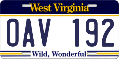 WV license plate OAV192