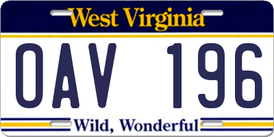 WV license plate OAV196