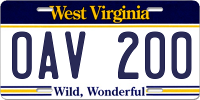 WV license plate OAV200