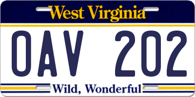 WV license plate OAV202
