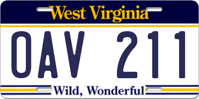 WV license plate OAV211