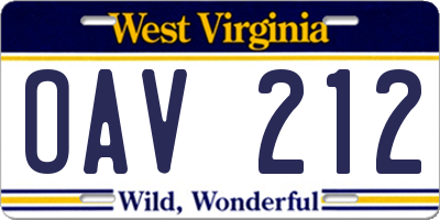 WV license plate OAV212