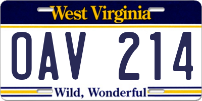 WV license plate OAV214