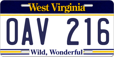 WV license plate OAV216
