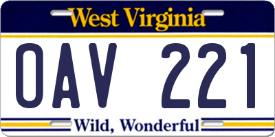 WV license plate OAV221