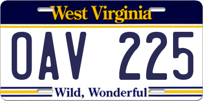 WV license plate OAV225