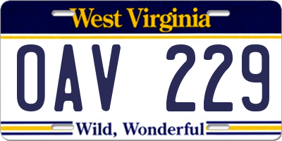 WV license plate OAV229