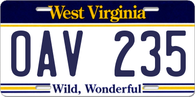 WV license plate OAV235