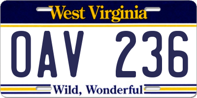WV license plate OAV236