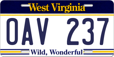 WV license plate OAV237