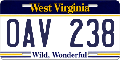 WV license plate OAV238