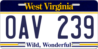 WV license plate OAV239