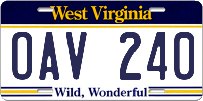 WV license plate OAV240