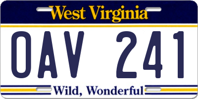 WV license plate OAV241