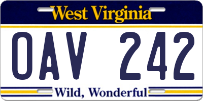 WV license plate OAV242