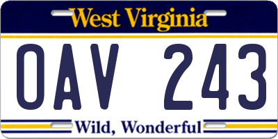 WV license plate OAV243