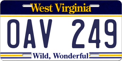 WV license plate OAV249