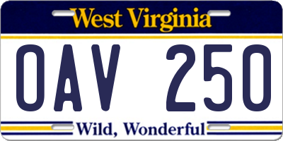 WV license plate OAV250