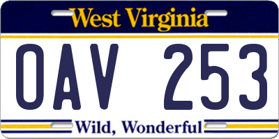 WV license plate OAV253