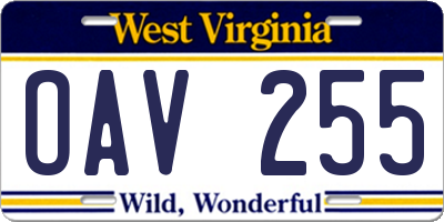 WV license plate OAV255