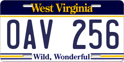 WV license plate OAV256