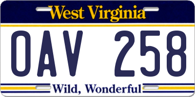 WV license plate OAV258