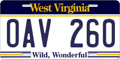 WV license plate OAV260