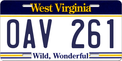WV license plate OAV261