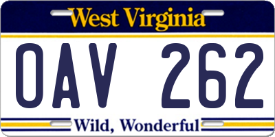 WV license plate OAV262