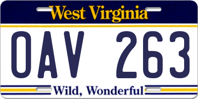 WV license plate OAV263