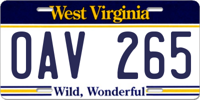 WV license plate OAV265