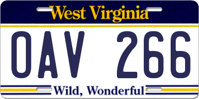 WV license plate OAV266