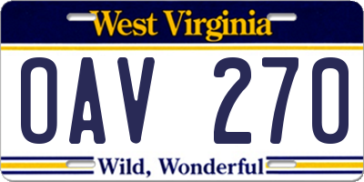 WV license plate OAV270