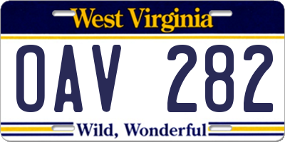 WV license plate OAV282