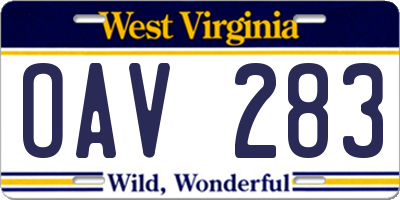 WV license plate OAV283