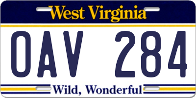 WV license plate OAV284