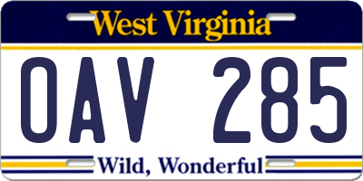 WV license plate OAV285