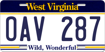 WV license plate OAV287