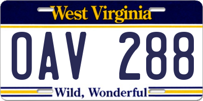 WV license plate OAV288
