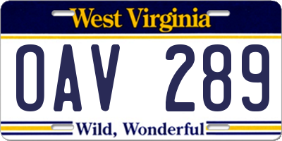WV license plate OAV289