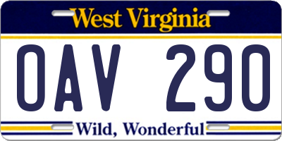 WV license plate OAV290