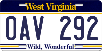 WV license plate OAV292