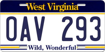 WV license plate OAV293