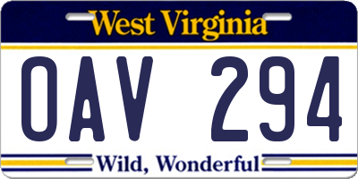 WV license plate OAV294