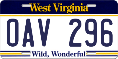 WV license plate OAV296