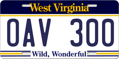 WV license plate OAV300